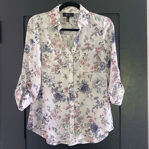 Women's BCX Women's Long Sleeve Floral Blouse Top Sz S